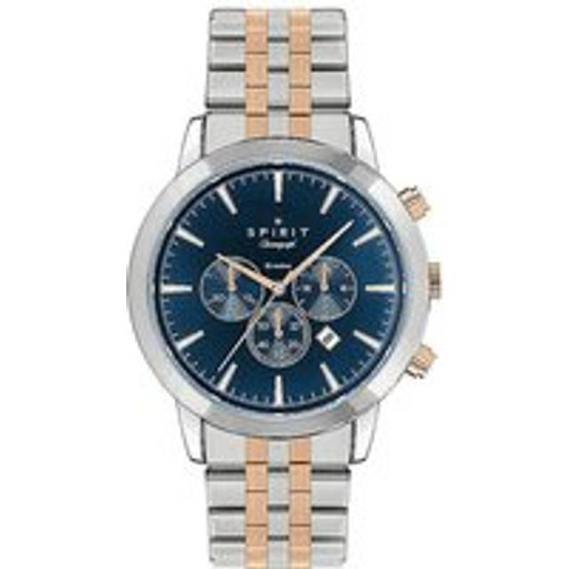 Spirit Gents Polished Silver &amp; Rose Gold Chronograph Bracelet Watch, Silver, Men - Ilver