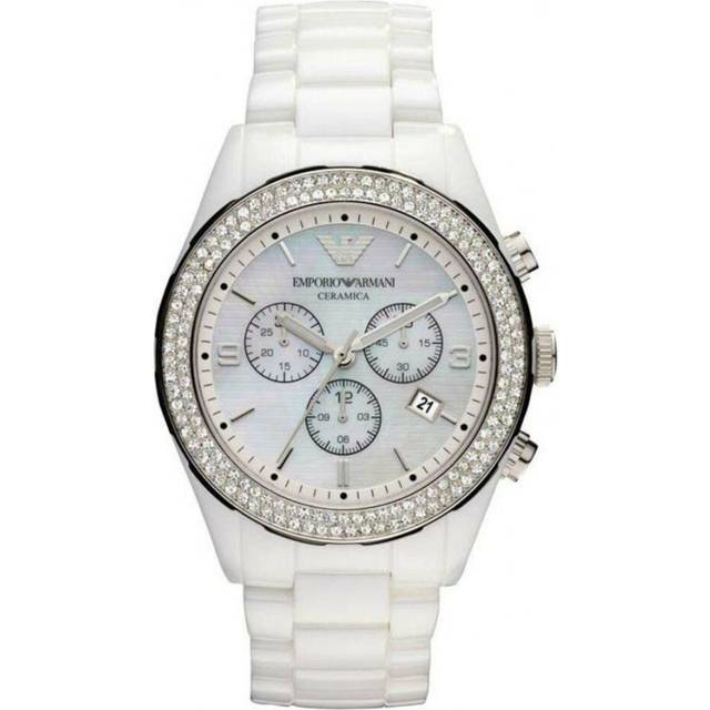 Emporio Armani Ceramic Chronograph MOP Dial Ladies Watch AR1456 - White