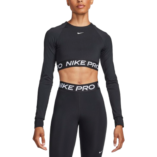 Nike Dam Top Pro Df 365 Crop Ls, Svart/Vit, FV5484-010, M