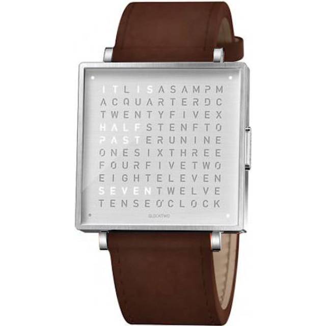 QLOCKTWO Watch W39 Fine Steel Vintage Brown Leather D