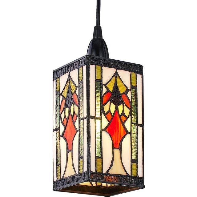 10cm Glass Square Pendant Shade - Black;Orange (19cm H X 10cm W X 10cm D)