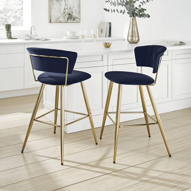 Kendall Bar Stool, Velvet - Kendall Blue