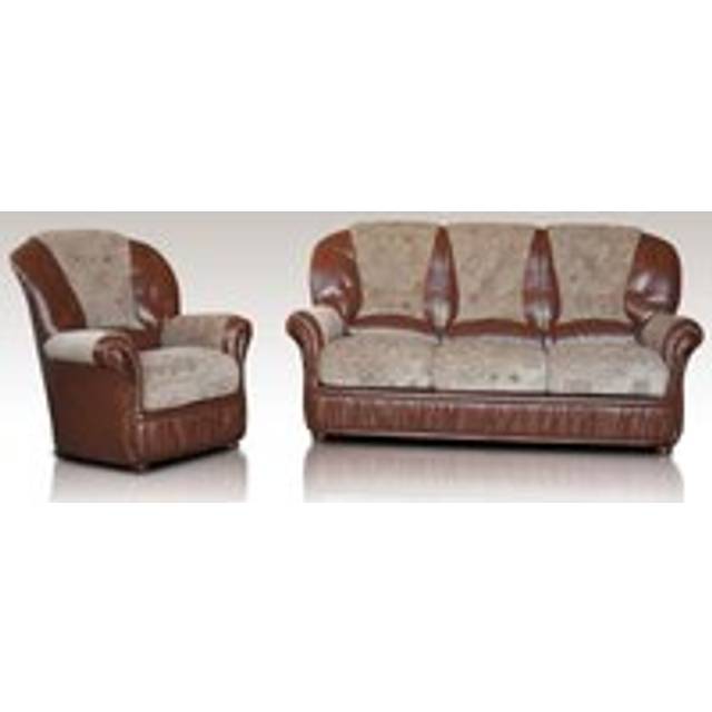 Emma Handmade 3+1+1 Sofa Suite Genuine Italian Brown Real Leather And Fabric - Suite Offers