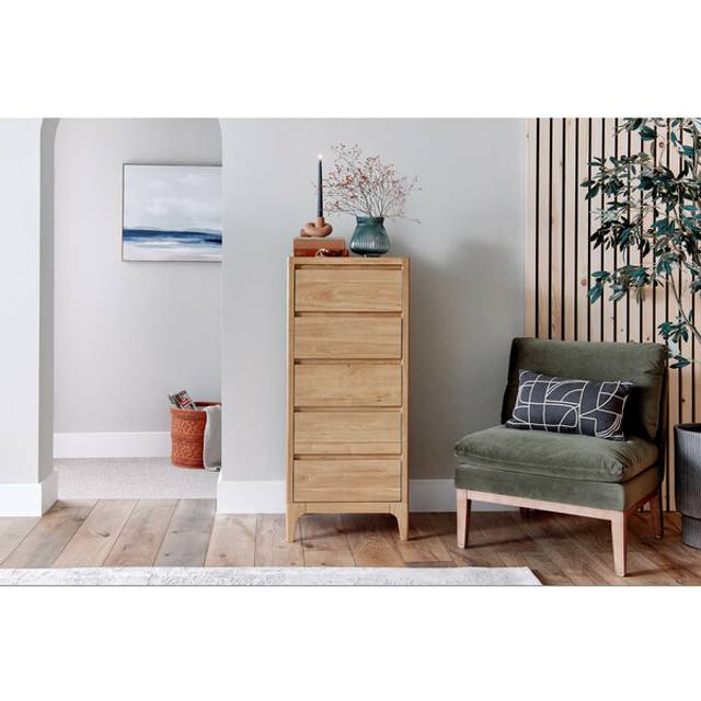 Natural Oak Chest of Drawers - 5 Drawer Tallboy - Durham Range - Oak Furnitureland