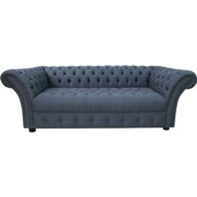 Chesterfield 3 Seater Buttoned Seat Grampian Marine Blue Fabric Sofa In Balmoral Style