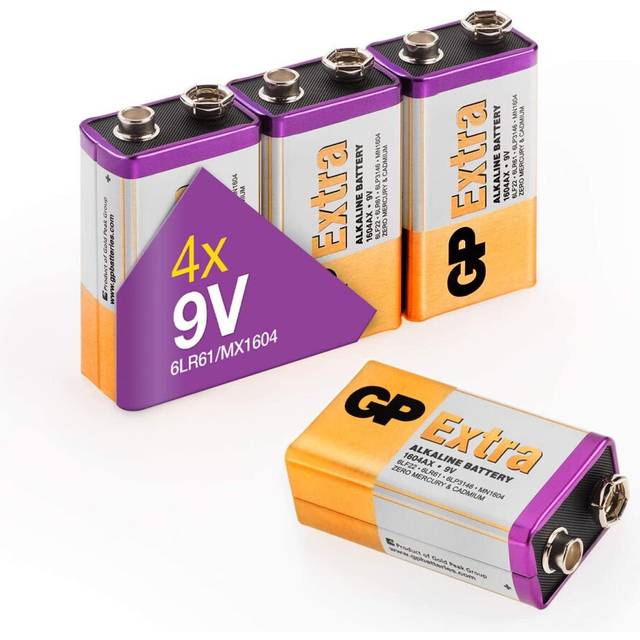 Batteries 9 Volt (9V) Pack of 4 PP3 - MN1604 â 6LR61 â 6LF22 by GP Batteries 9V Extra Alkaline Batteries ideal for: Toys/Remote controls/Radio's
