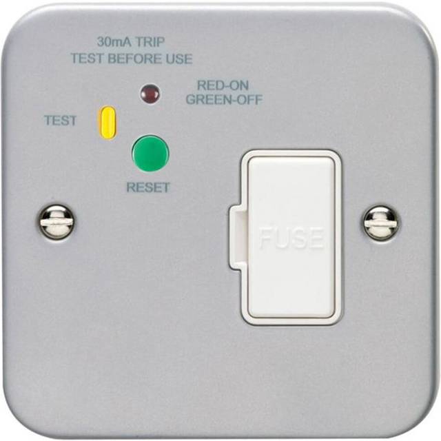 1 Gang Single 13A Unswitched Fuse Spur & 30mA Passive RCD METAL CLAD Safety
