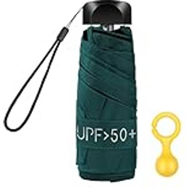 Vicloon Mini reseparaply, fickparaply hopfällbart kompakt med platt handtag, 6-ribbad lätt vikt vattentätt robust och bärbart paraply, regn- och solparaply, UPF>50+ skydd (mörkgrön)