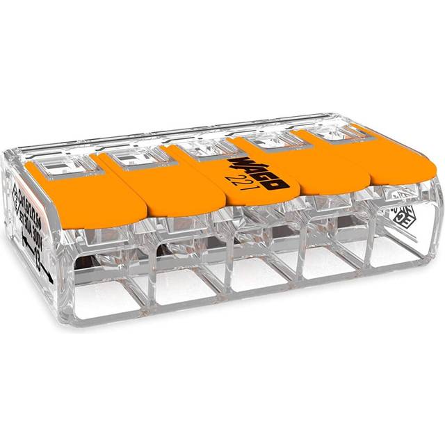 20 Pieces Wago 221-415 Connection Terminal 5 Wires with Lever 0,2-4 qmm Small Design, Transparent