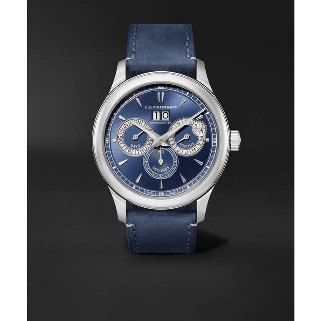 Chopard - L.U.C Perpetual Twin Automatic Perpetual Calendar 43mm Stainless Steel and Nubuck Watch, Ref. No. 168561-3003 - Men - Blue