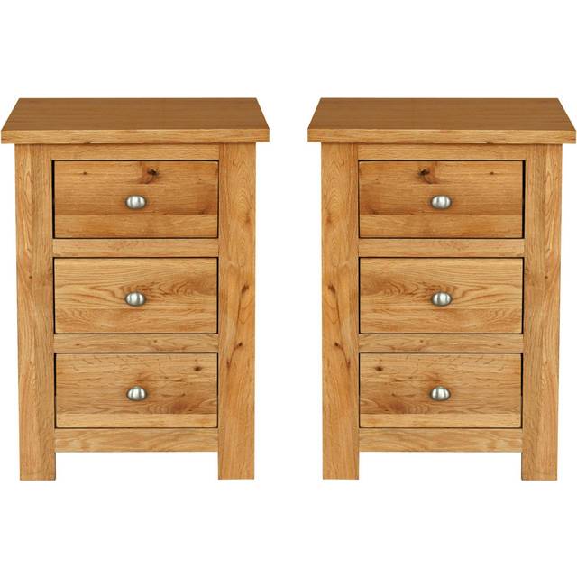 Waverly Oak Bedside Table with Chest of Drawers Set of 2, Light Oak Side Table, Nightstand with Drawers, Wooden Bedside Table for Bedroom, Living