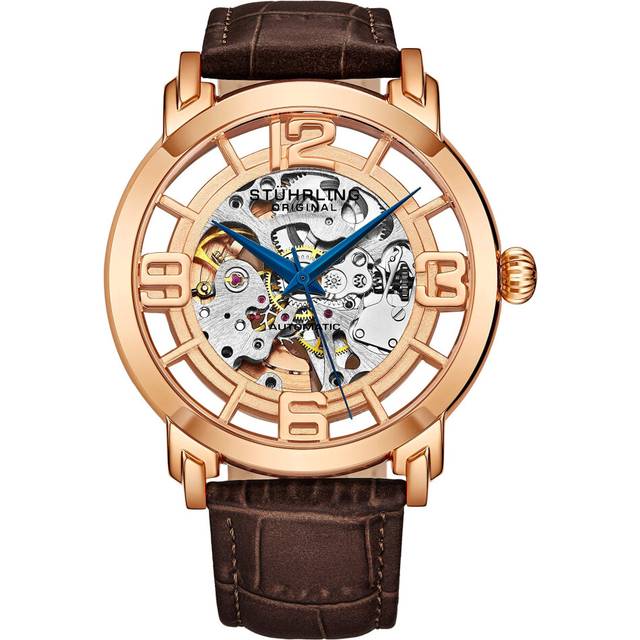 Winchester Automatic 42 mm Skeleton Watch with Leather Band - Metallics - One Size
