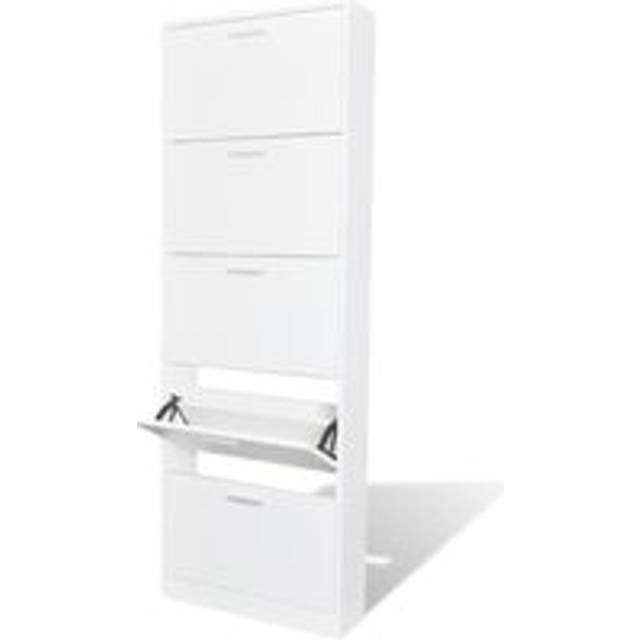 White Wooden Shoe Cabinet with 5 Compartments - One Size