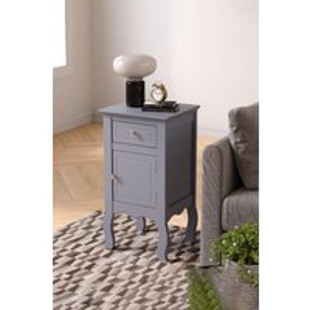 Living And Home Wooden Bedside Side Table Nightstand With Drawer In Grey - One Size