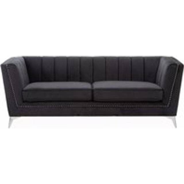 Hansa Three Seat Velvet Sofa - Black - One Size