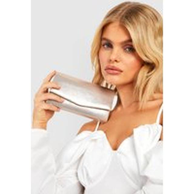 Womens Structured Metallic Clutch Bag & Chain - Gold - One Size, Gold