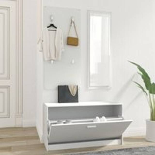3-in-1 Shoe Cabinet Set White Engineered Wood - One Size