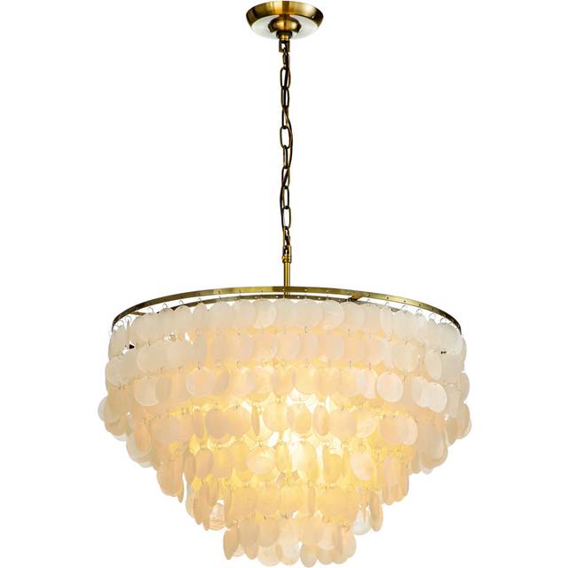 Addieville 6-Light Unique/Statement Coastal Natural Round Capiz Shell Chandelier in Antique Gold - Antique Bronze (55cm H X 152.4cm W X 152.4cm D)