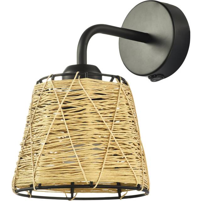 Vintage Industrial Black Switched Wall Lamp With Thin Paper Wrapped Shade By House of Hampton - Matte Black (24cm H X 15cm W X 20cm D)