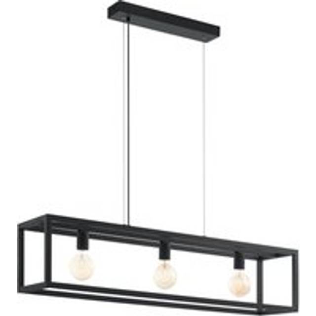 Hanging Ceiling Pendant Light Black & Glass Box 3x 60W E27 Kitchen Island Lamp
