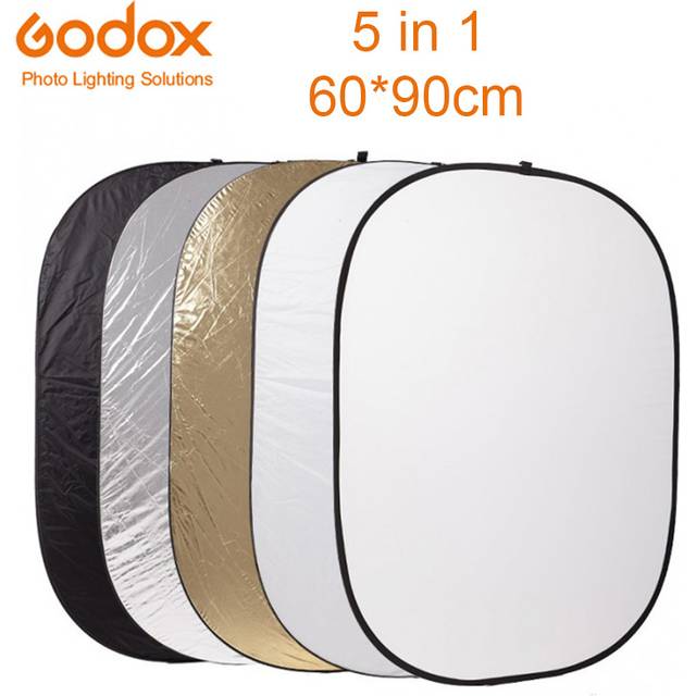 Godox 5 in 1 60*90cm bakgrundstavla rund rektangel reflektor hopfällbar ljusspridare skiva svart silver guld vit