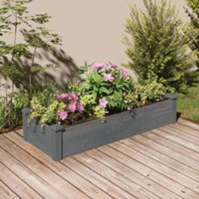 Garden Raised Bed with Liner Grey 120x45x25 cm Solid Wood Fir - One Size
