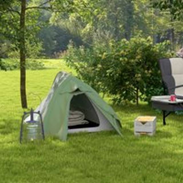 Outsunny Double Layer Camping Tent for 1-2 Man, 2000mm Waterproof, Green
