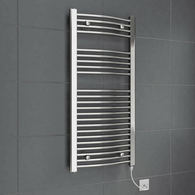 Bathroom Electric Curved Towel Rail Ladder Radiator 1100 x 500mm Chrome 250W
