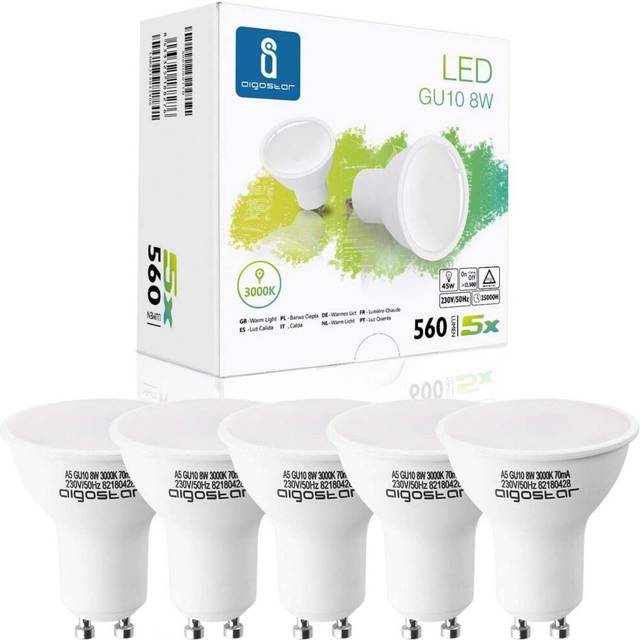 GU10 LED Bulbs Warm White, Aigostar GU10 8W 100? Wide Angle, LED Spotlight Bulbs 640lm, GU10 Energy Saving Light Bulb 3000K, 5 Pack