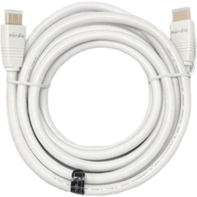 NÖRDIC CERTIFIED CABLES 5m Ultra High Speed HDMI2.1 8K 60Hz 4K 120Hz 144Hz 48Gbps Dynamic HDR eARC Game Mode VRR Dolby ATMOS guldpläterad PVC vit
