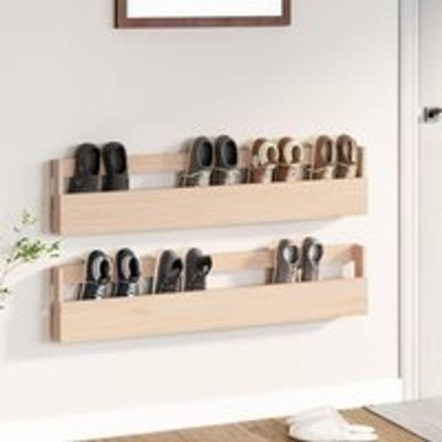 Wall-mounted Shoe Racks 2 pcs 110x9x23 cm Solid Wood Pine - Brown - One Size