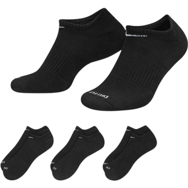 Nike Everyday Plus Cushion No-Show Socks 3-Pack (Black/White  Large)
