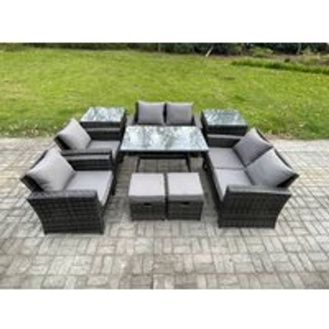 Fimous Garden Furniture Sets 9 Pieces Wicker Rattan Furniture Manual Wicker Patio Sofa Patio Conversation Set with 2 Small Footstools 2 Side Tables Da