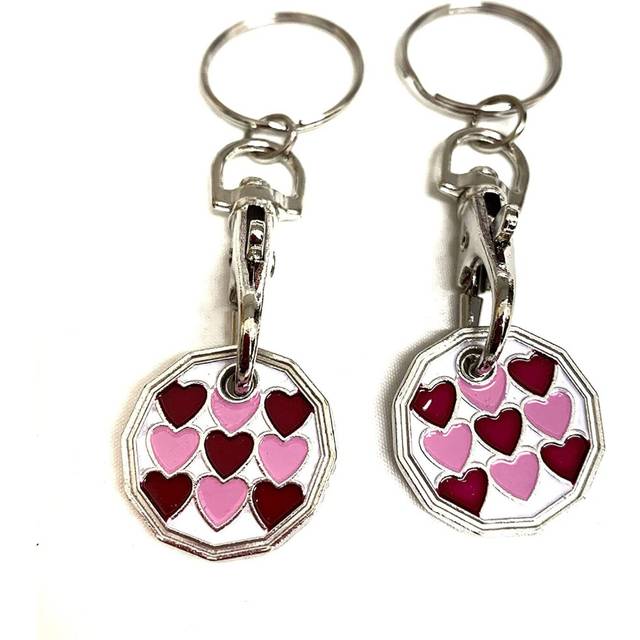 UK Phoenix Trolley Token New 1 Coin Shape 12 Sided Shopping Cart Key Ring Release Shop Locker Keychain (2 x Multi Hearts)