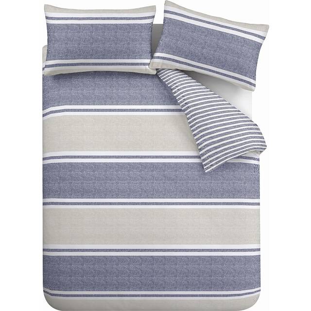 Catherine Lansfield Textured Banded Stripe Duvet Cover Bedding Set Blue