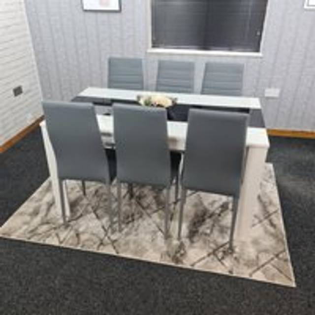 Portland Leather and Wood 6 Seater Dining Set White and Grey - White Black