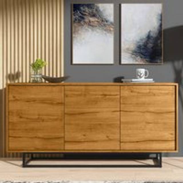 Creative Furniture Halo Loft Sideboard 160Cm – Industrial-Style Sideboard With Rustic, Oak & Black Matt Doors In Brown - One Size