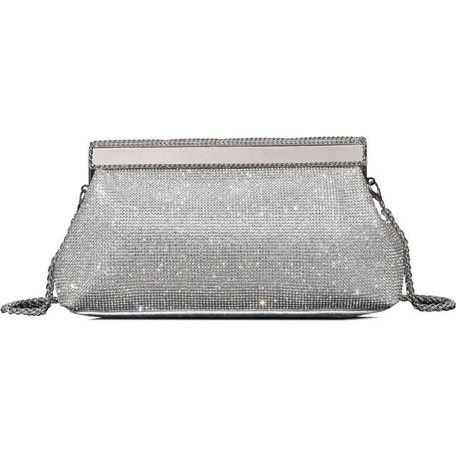 Silver Diamante Clutch Bag - One Size