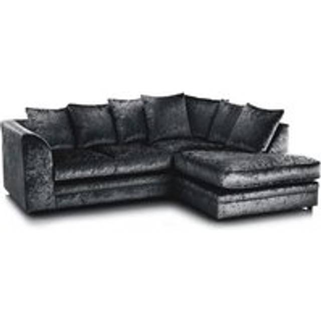 Dylan Crushed Velvet Fabric 4 Seater L-Shape Corner Sofa in Black (Right Hand Corner)