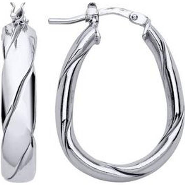 Jewelco London Ladies Rhodium Plated Sterling Silver Plaited Chunky Twist Pear Hoop Earrings 19mm 5mm - ER143