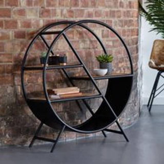 Alesja Upcycled Industrial Mintis Iron Wooden Round Bookcase - Black - One Size
