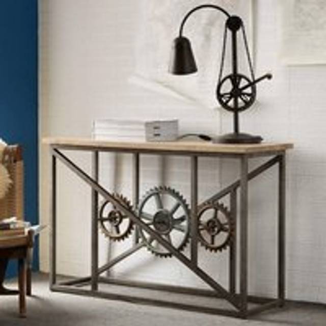 Ellaria Urban Industrial Console Table with Wheels - Black - One Size