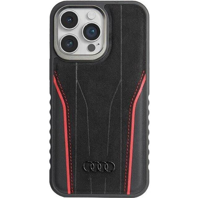 Audi iPhone 15 Pro Max Mobilskal Magsafe Genuine LÃ¤der - Svart/RÃ¶d