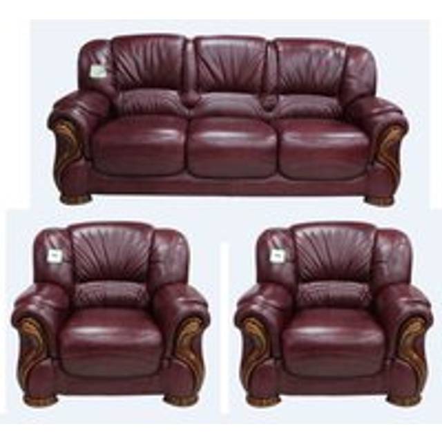 Susanna Handmade 3+1+1 Sofa Suite Italian Burgandy Real Leather - Red - Suite Offers