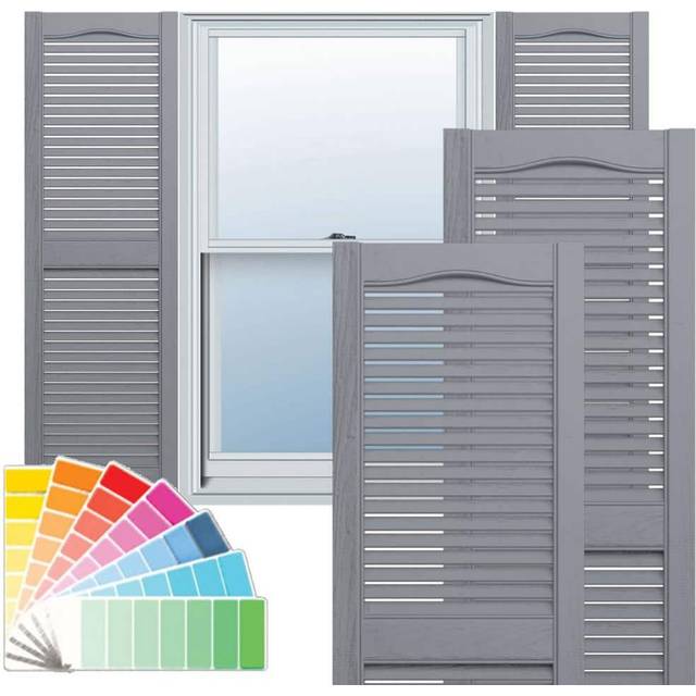 Ekena Millwork Lifetime Vinyl LL1S12X03100PG Standard Cathedral Top Center Mullion  Open Louver Vinyl Shutters  w/Installation Shutter-Lok's & Matchin
