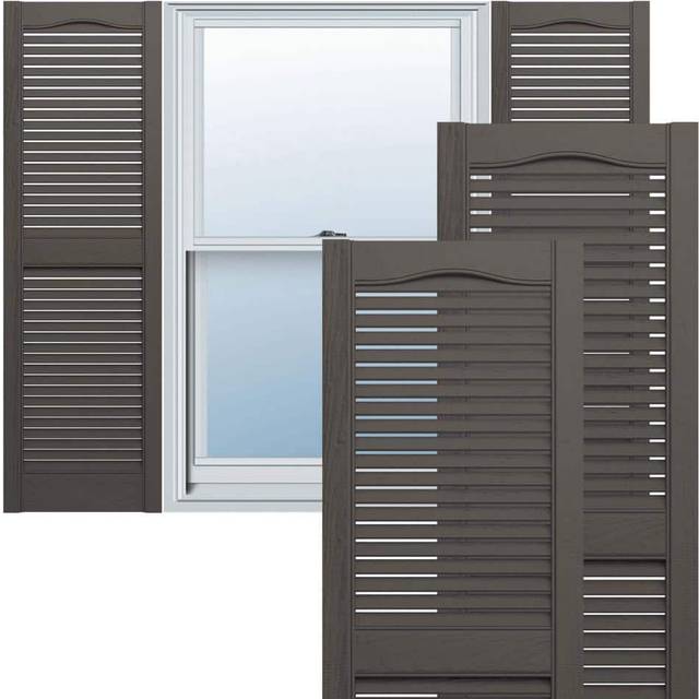Ekena Millwork Lifetime Vinyl LL1S12X02500MS Standard Cathedral Top Center Mullion  Open Louver Vinyl Shutters  w/Installation Shutter-Lok's & Matchin