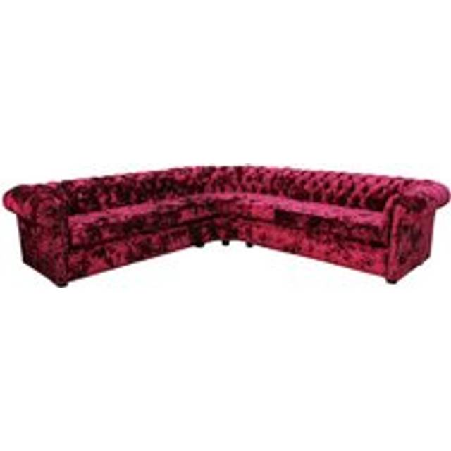 Chesterfield 3 Seater + Corner + 3 Seater Lustro Carmine Velvet Fabric Corner Sofa In Classic Style - Red - 5 Seater+