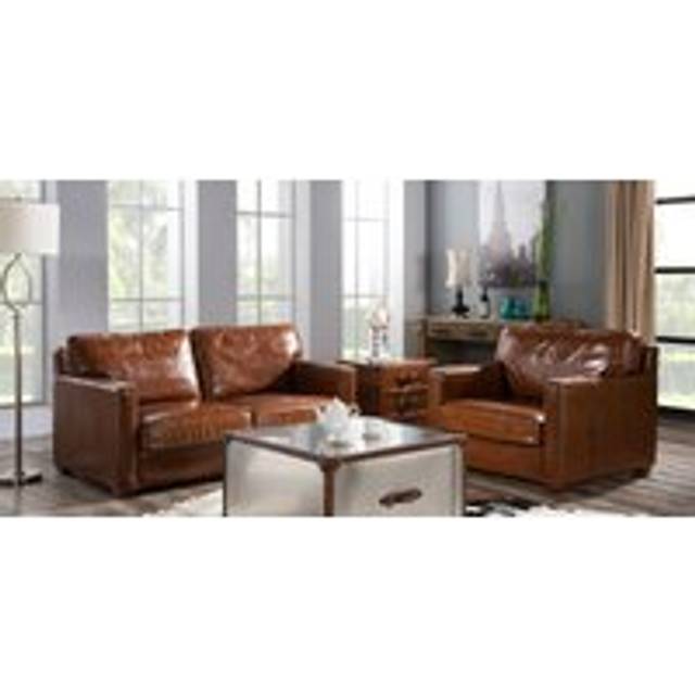 Battersea Genuine Vintage Settee Sofa Suite Distressed Real Leather - Brown - Suite Offers