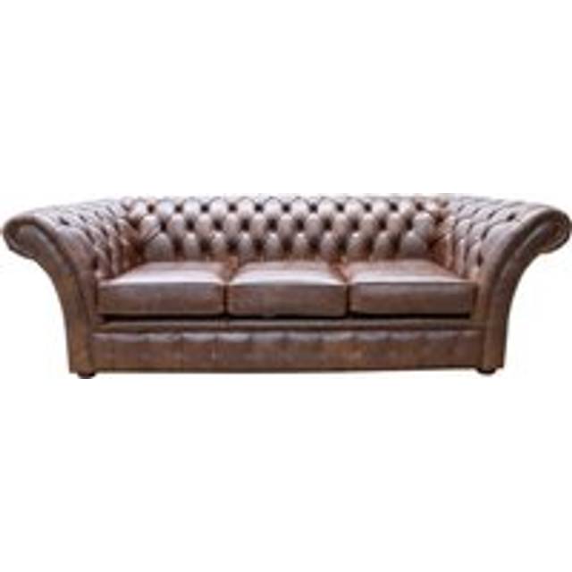 Chesterfield 3 Seater New England Texas Brown Leather Sofa Settee In Balmoral Style