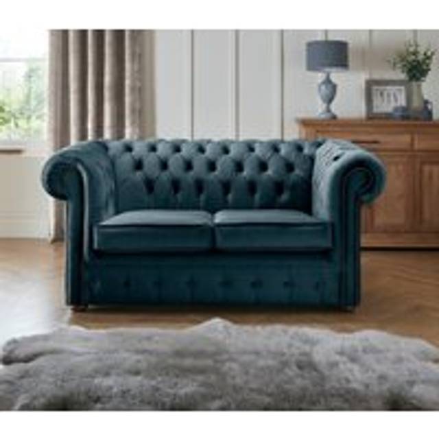 Chesterfield 2 Seater Fabric Malta Peacock 04 Sofa - Blue